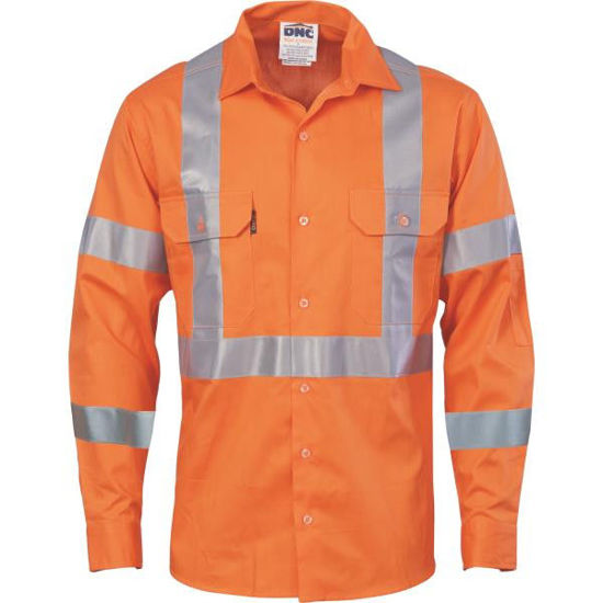 Picture of Dnc Hi-Vis Cool-Breeze Cotton Shirt With Double Hoop On Arms & 'X' Back Csr R/Tape - Long Sleeve 3789