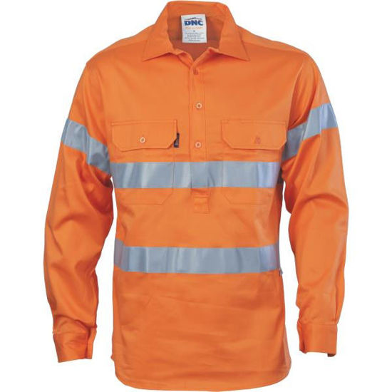 Picture of Dnc Hi-Vis Close Front Cotton Drill Shirt With 3M Reflective Tape, Long Sleeve 3848