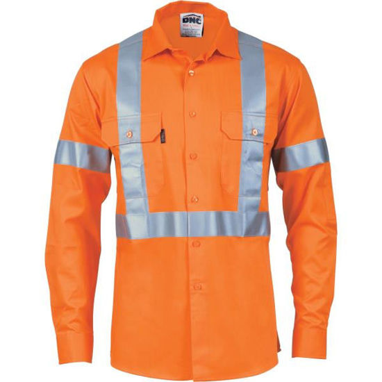 Picture of Dnc Hi-Vis D/N Cotton Shirt With Cross Back R/Tape - Long Sleeve 3989