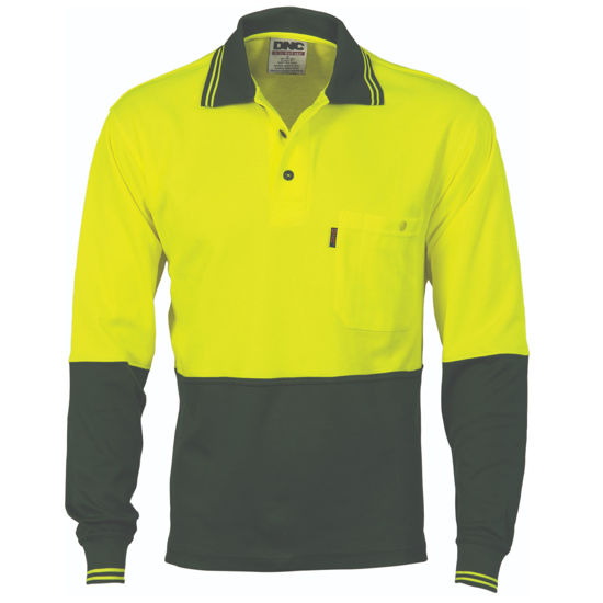Picture of Dnc Cotton Back Hi-Vis Two Tone Fluoro Polo, Long Sleeve 3816