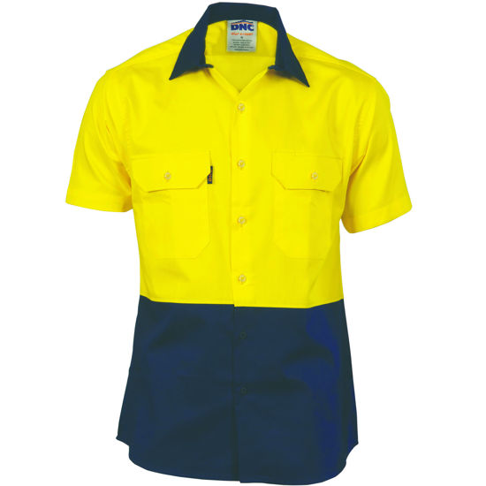 Picture of Dnc Hi-Vis 2 Tone Cotton Drill Vented Shirt, Short Sleeve 3980