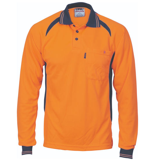 Picture of Dnc Hi-Vis Cool-Breeze Contrast Mesh Panel Polo Shirt, Long Sleeve 3902