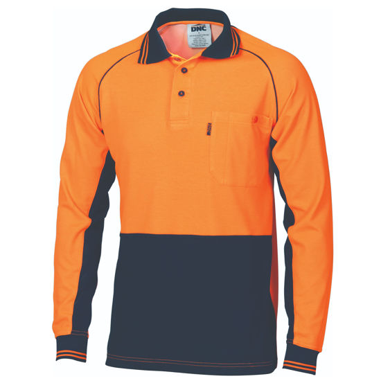 Picture of Dnc Hi-Vis Cotton Backed Cool-Breeze Contrast Polo Long Sleeve 3720