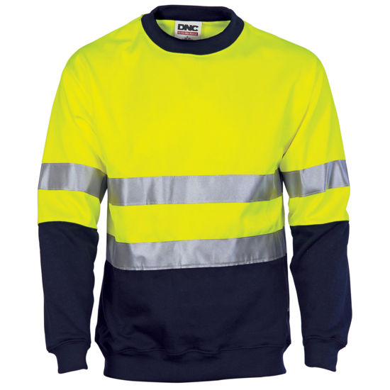 Picture of Dnc Hi-Vis Two Tone Fleecy Sweat Shirt, Crew Neck With 3M Reflective Tape 3824