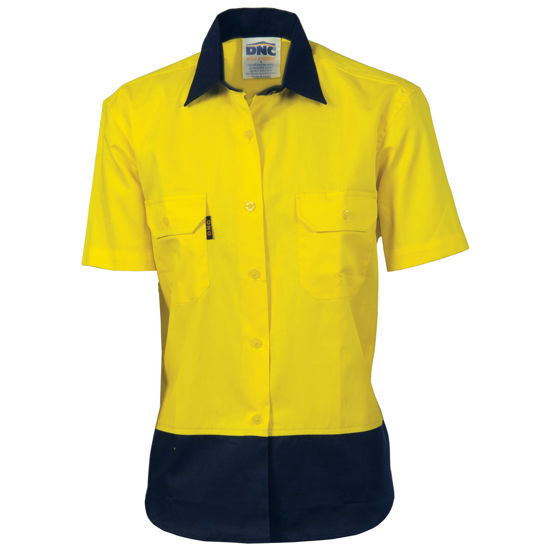 Picture of Dnc Ladies' Hi-Vis Two Tone Cotton Drill Shirt, Short Sleeve 3931